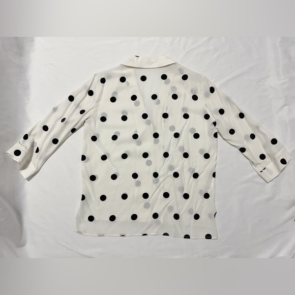 Black and White Polka Dot Three-Quarter Sleeve Silk Blouse - Picture 7 of 12
